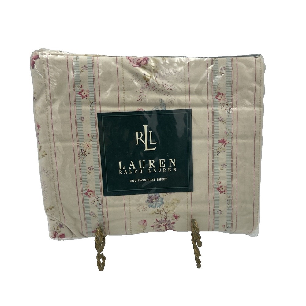 Vtg Ralph Lauren TWIN Flat‎ Sheet Josie Floral Stripe NIP New